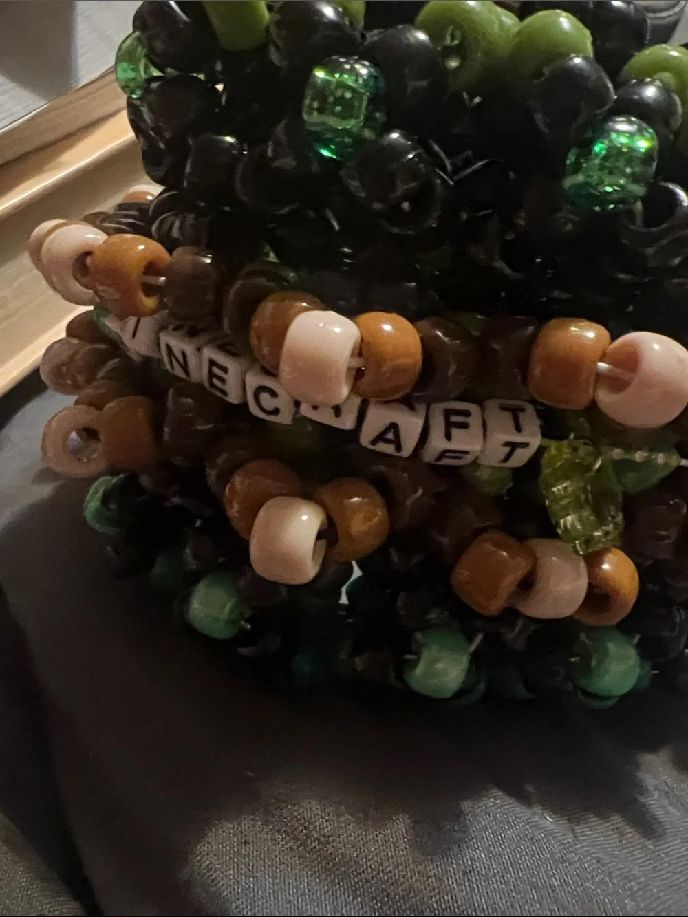 Handmade Beaded Bracelet Stack - Green, Black, Brown